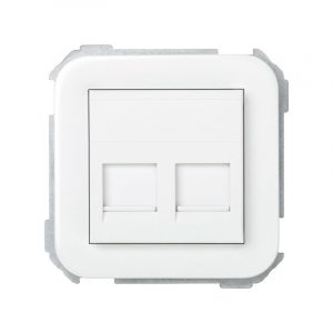 Placa de voz y datos plana con guardapolvo para 2 conectores RJ45 AMP Simon 31